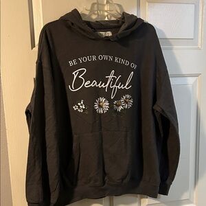 Grey Graphic Hoodie with Floral Design